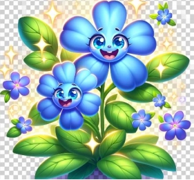 C:\Users\Наталочка\Desktop\DALL·E 2024-03-19 18.56.06 - Create an enchanting and whimsical icon of a happy Periwinkle plant (Барвінок) with a smile and eyes, embodying the essence of a fairy-tale. The Periw.png